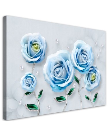 Leinwandbild - Blaue 3D Rosen Blume | Feeby