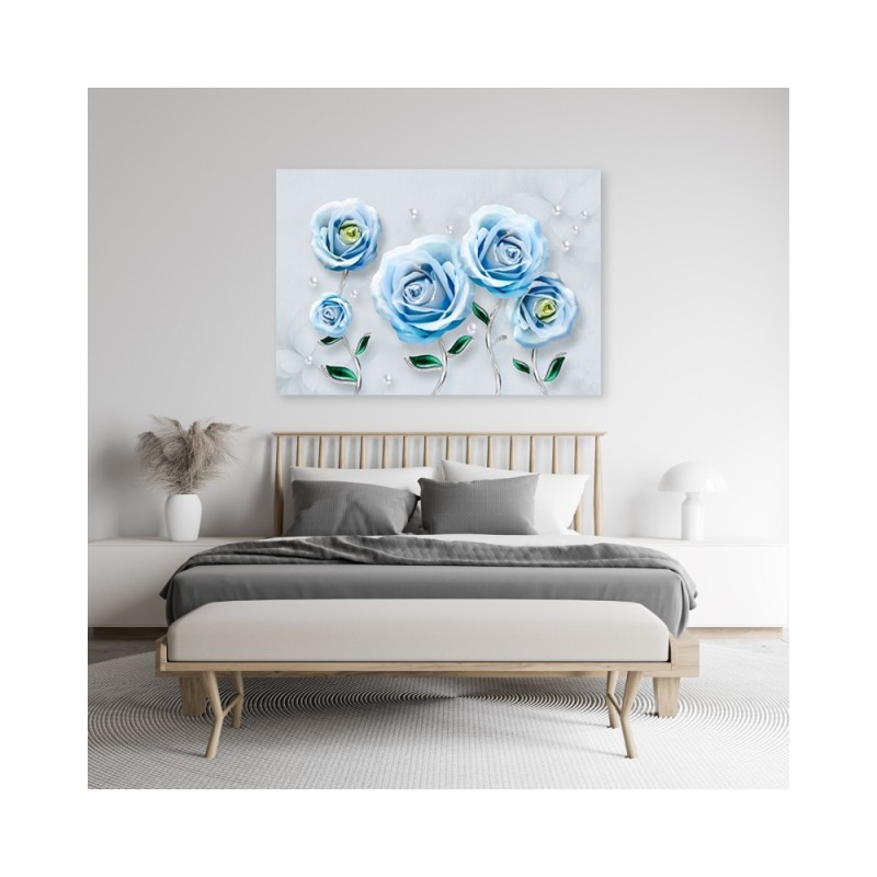 Leinwandbild - Blaue 3D Rosen Blume | Feeby