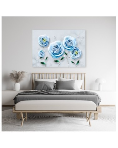 Leinwandbild - Blaue 3D Rosen Blume | Feeby