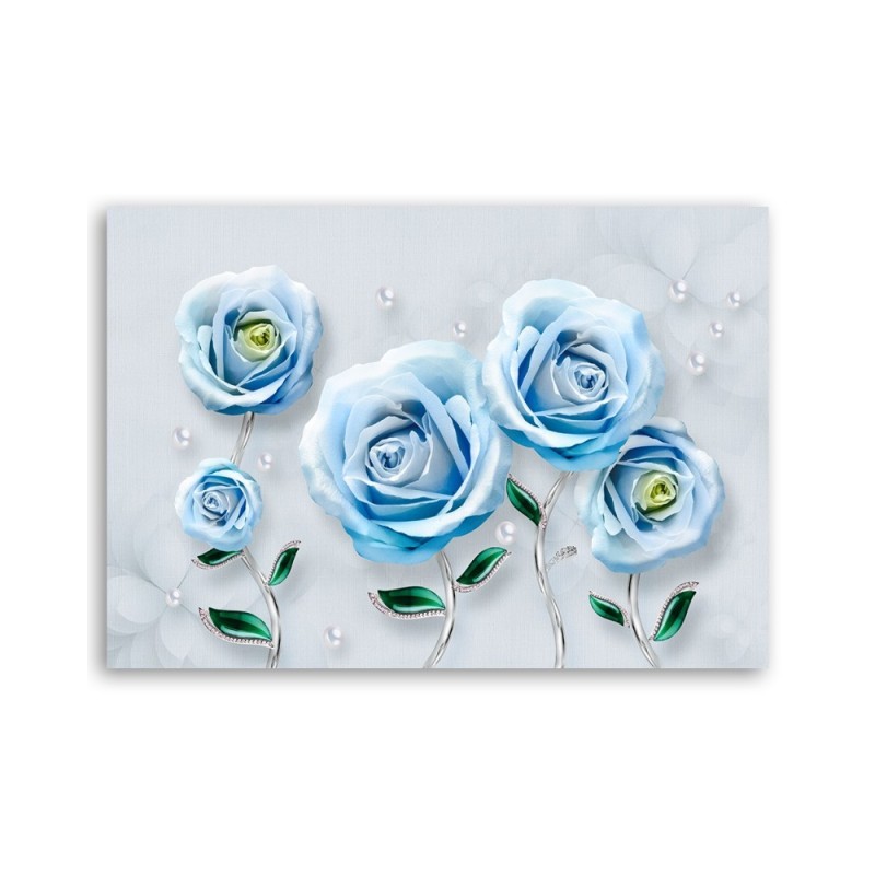 Leinwandbild - Blaue 3D Rosen Blume | Feeby
