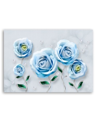 Leinwandbild - Blaue 3D Rosen Blume | Feeby