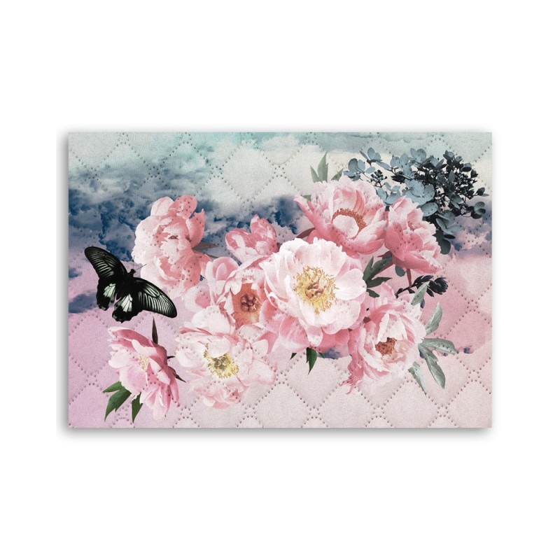 Wandbild für Wohnzimmer - Rosa Blumen und Schmetterling | Feeby