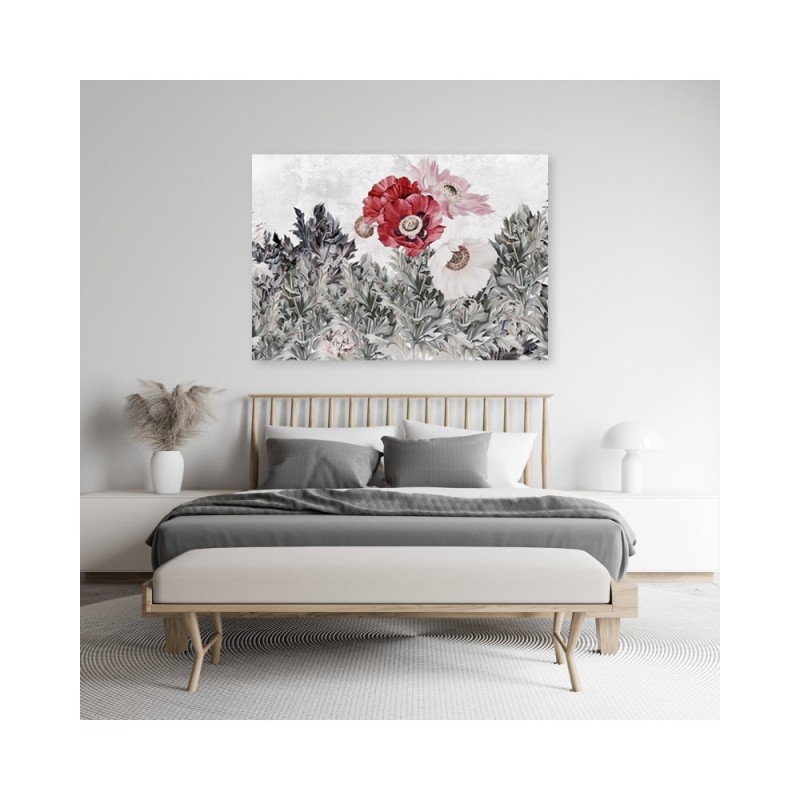 Dekoratives Leinwandbild - Rote Mohnblumen im Garten | Feeby