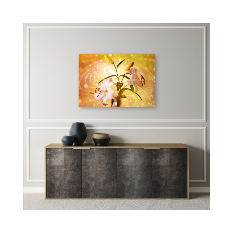 Modernes Wandbild - Lilienblüte auf gelben Hintergrund | Feeby