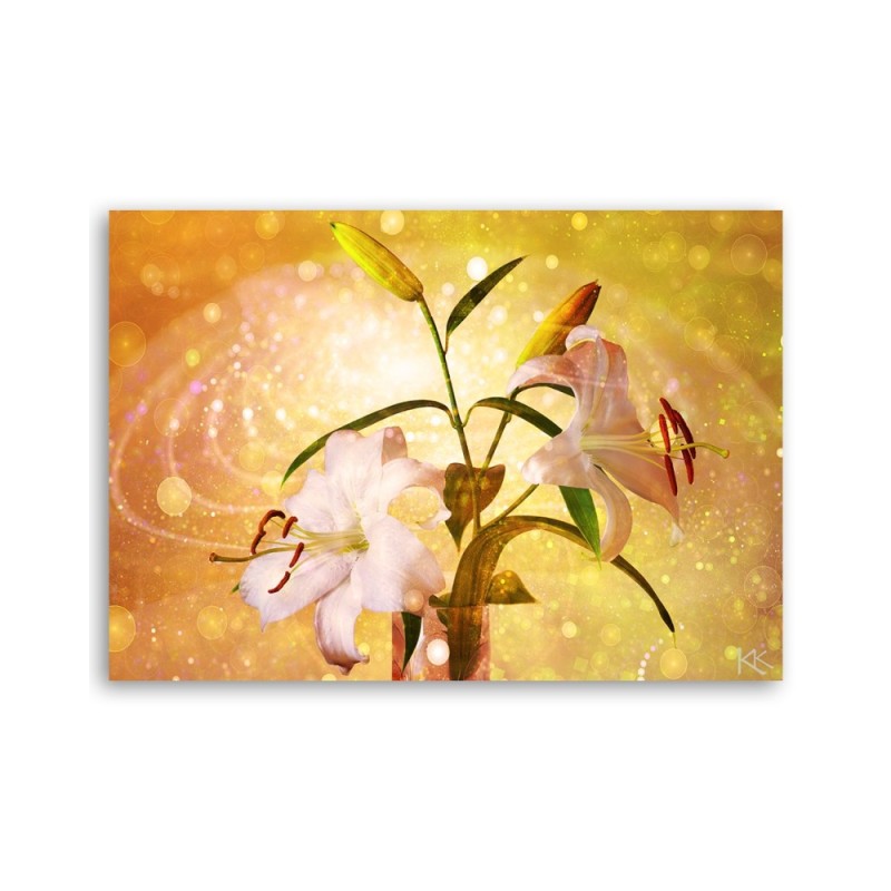 Modernes Wandbild - Lilienblüte auf gelben Hintergrund | Feeby