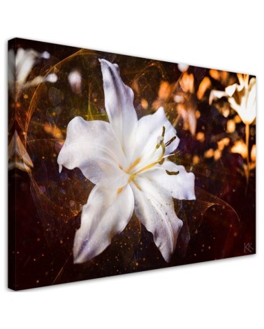 White lily on brown background - Wall art canvas painting | FEEBY