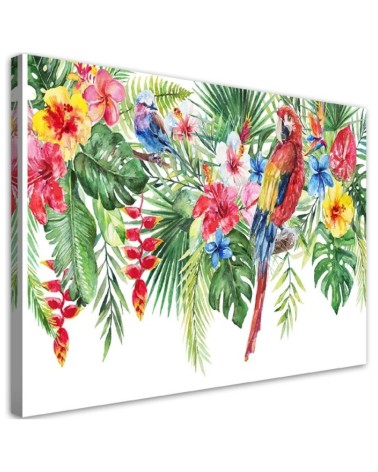 Modern canvas painting - Tropical parrot flower leaves | FEEBY