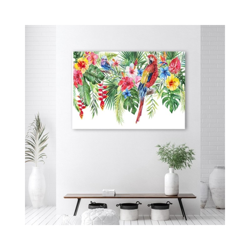 Leinwandbild - Blätter tropischer Papageienblüten | Feeby