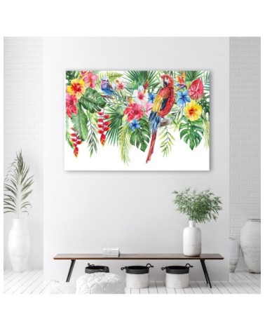 Nowoczesny obraz na płótnie - Liście kwiaty papuga tropikalne | FEEBY