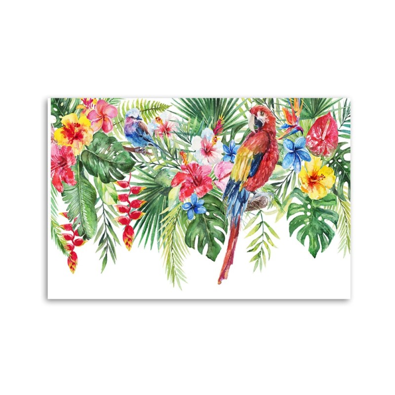 Nowoczesny obraz na płótnie - Liście kwiaty papuga tropikalne | FEEBY