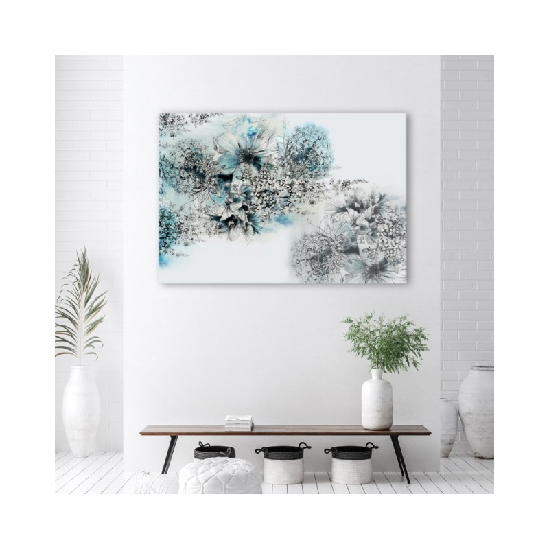 Bild auf Leinwand - Blaue Blüten Abstraktion | Feeby