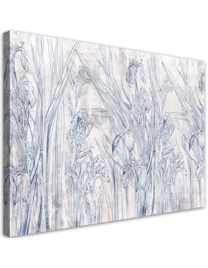 Dekoratives Leinwandbild - Iris Blumenkonturen Blau | Feeby