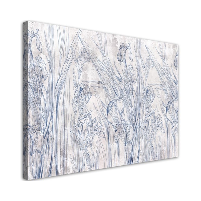 Dekoratives Leinwandbild - Iris Blumenkonturen Blau | Feeby