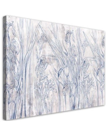 Dekoratives Leinwandbild - Iris Blumenkonturen Blau | Feeby