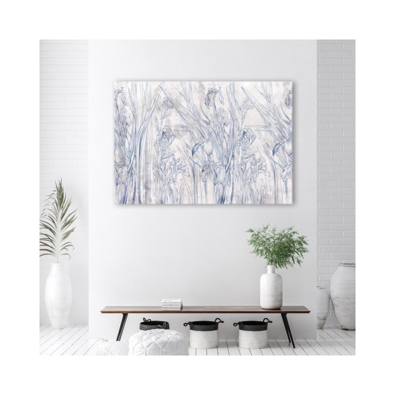 Dekoratives Leinwandbild - Iris Blumenkonturen Blau | Feeby