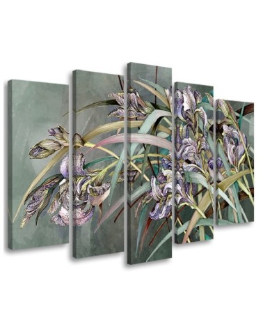 5 Piece Canvas living room painting wall art - Irises flowers in the wind | FEEBY