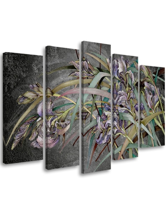 Wandbild für Wohnzimmer - Iris Blumen im Wind | Feeby