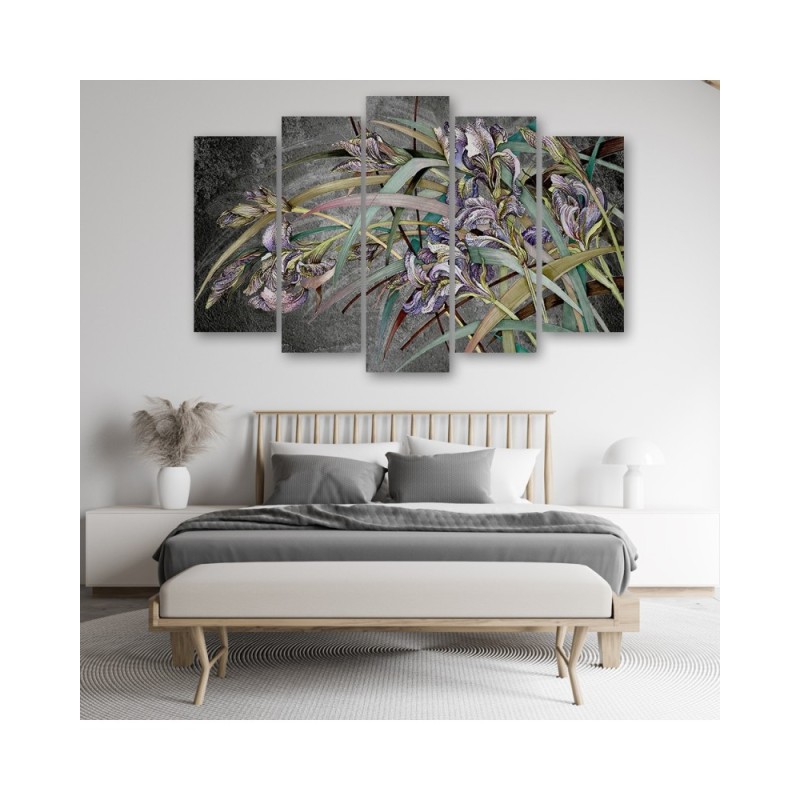 Wandbild für Wohnzimmer - Iris Blumen im Wind | Feeby