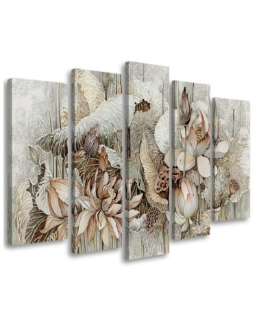 Lotus flowers - 5 part Canvas painting for living room | FEEBY