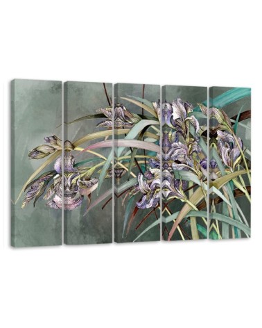 Irises flowers on concrete background - Modern 5 part Canvas painting | FEEBY