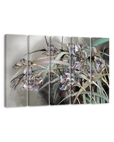Irises flowers on the wind - Modern 5 part Canvas painting | FEEBY