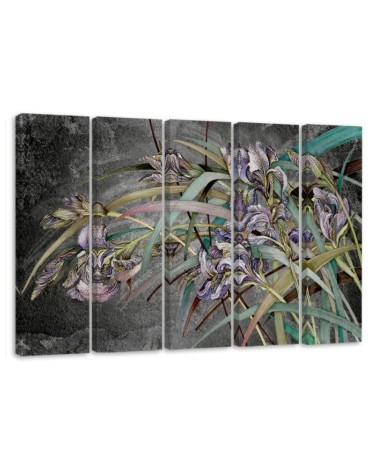 Irises flowers on the wind - Modern 5 part painting | FEEBY