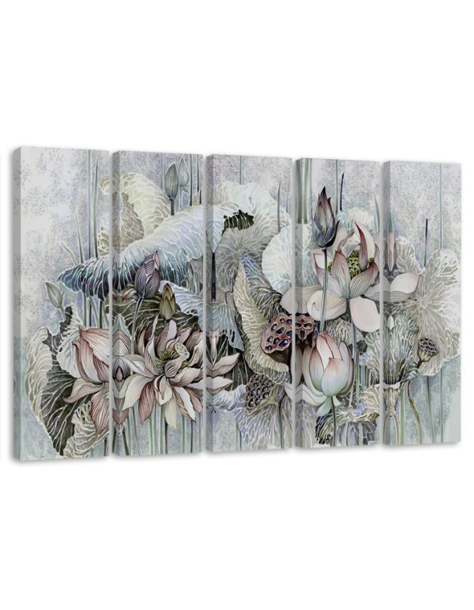 Flowers of the sacred lotus - 5-piece Canvas painting | FEEBY