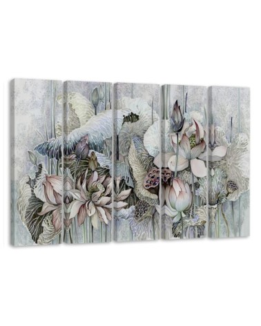 Flowers of the sacred lotus - 5-piece Canvas painting | FEEBY