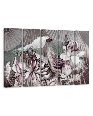 Lotus flower and fans - 5-piece painting | FEEBY