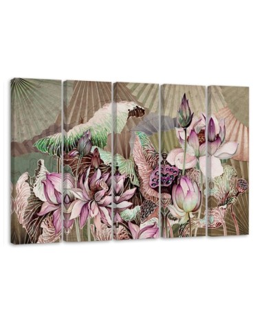 Lotus flower and fans - 5-piece painting | FEEBY