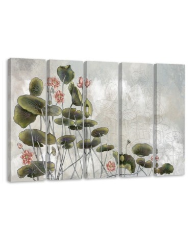 Red water lily - Pentaptic canvas painting | FEEBY