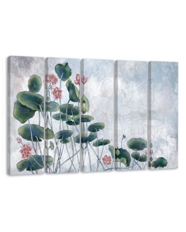 Canvas print 5 piece painting for living room - Red water lily | FEEBY