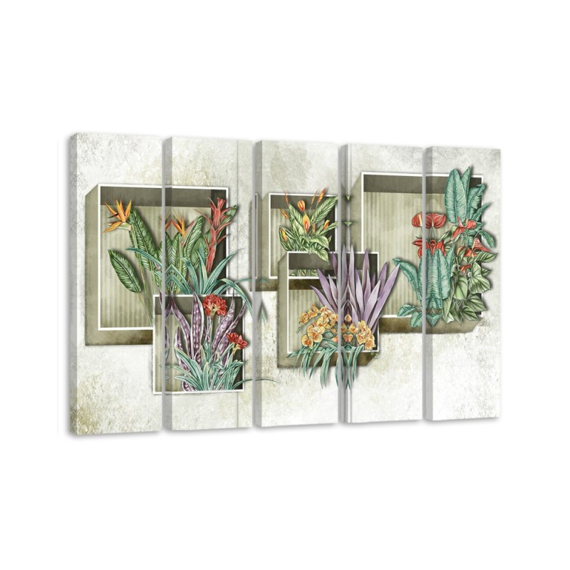 Bild auf Leinwand - Quadratkisten Regale mit Blumen | Feeby