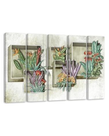 Bild auf Leinwand - Quadratkisten Regale mit Blumen | Feeby