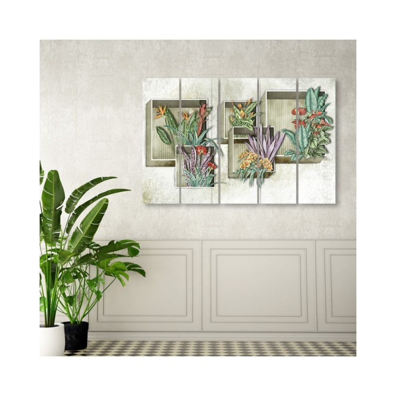 Bild auf Leinwand - Quadratkisten Regale mit Blumen | Feeby