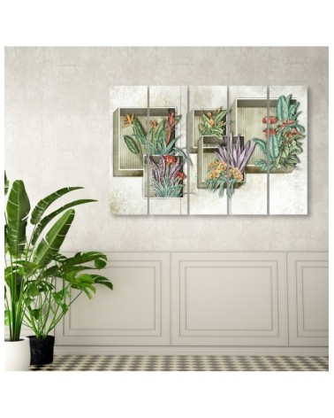 Bild auf Leinwand - Quadratkisten Regale mit Blumen | Feeby