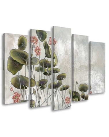 5 Piece Canvas print for bedroom - Red water lily | FEEBY