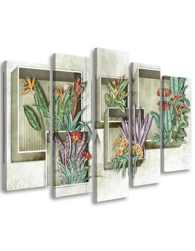 Leinwanddruck - Quadratkisten Regale mit Blumen | Feeby