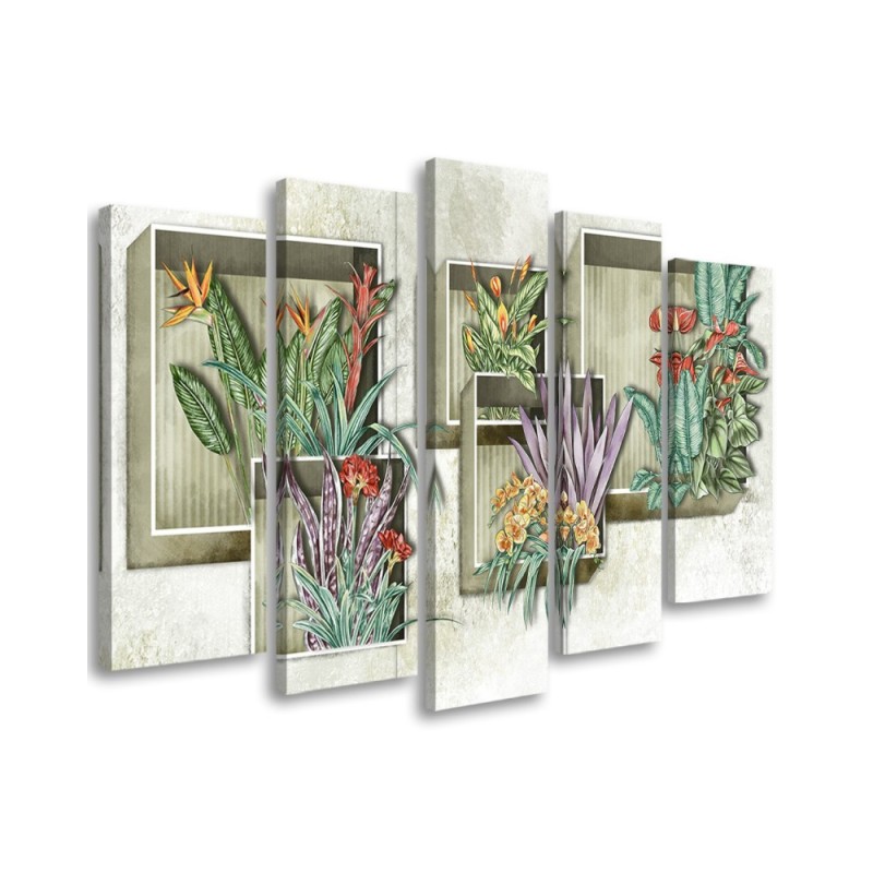 Leinwanddruck - Quadratkisten Regale mit Blumen | Feeby