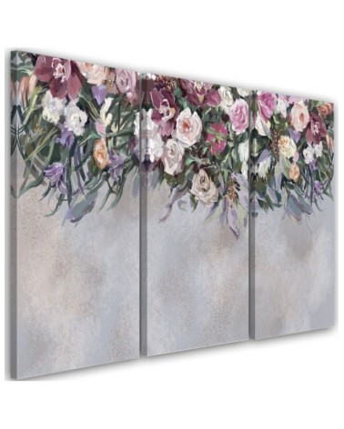 Canvas print - Bouquets of falling flowers on concrete background | FEEBY