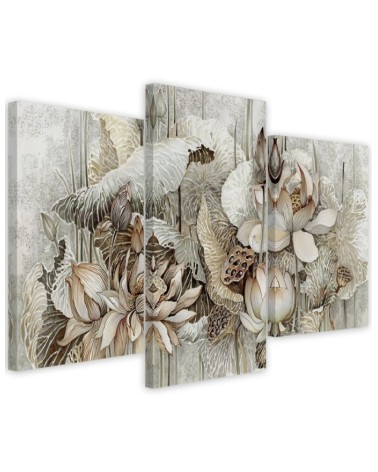 Flowers of the sacred lotus - 3-piece canvas painting | FEEBY