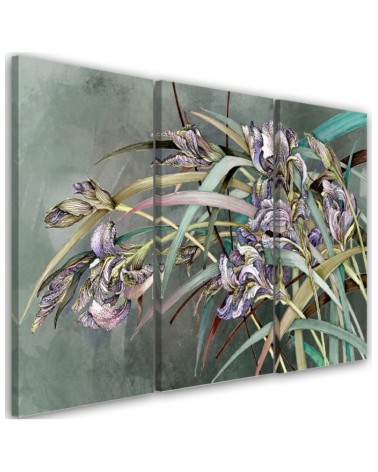 Flowers Irises in the wind - Modern 3-part painting | FEEBY
