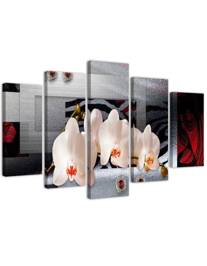 Wandbild für Wohnzimmer - Abstrakte Orchideen Weiß | Feeby