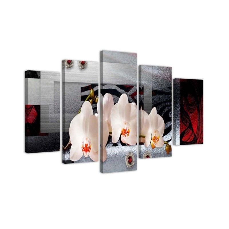 Wandbild für Wohnzimmer - Abstrakte Orchideen Weiß | Feeby