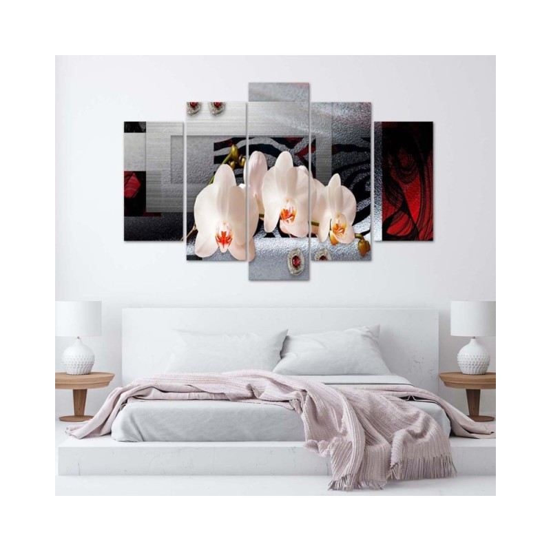 Wandbild für Wohnzimmer - Abstrakte Orchideen Weiß | Feeby