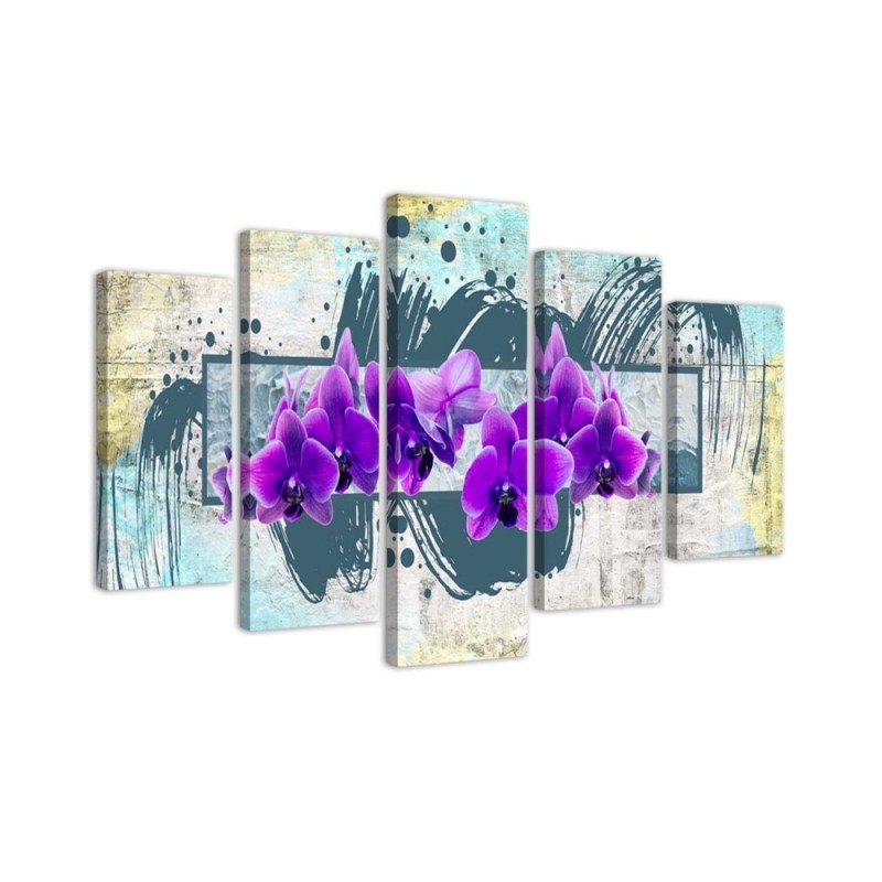 Fioletowe kwiaty orchideii - Obraz z kwiatami 5 częściowy | FEEBY