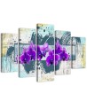 Fioletowe kwiaty orchideii - Obraz z kwiatami 5 częściowy | FEEBY