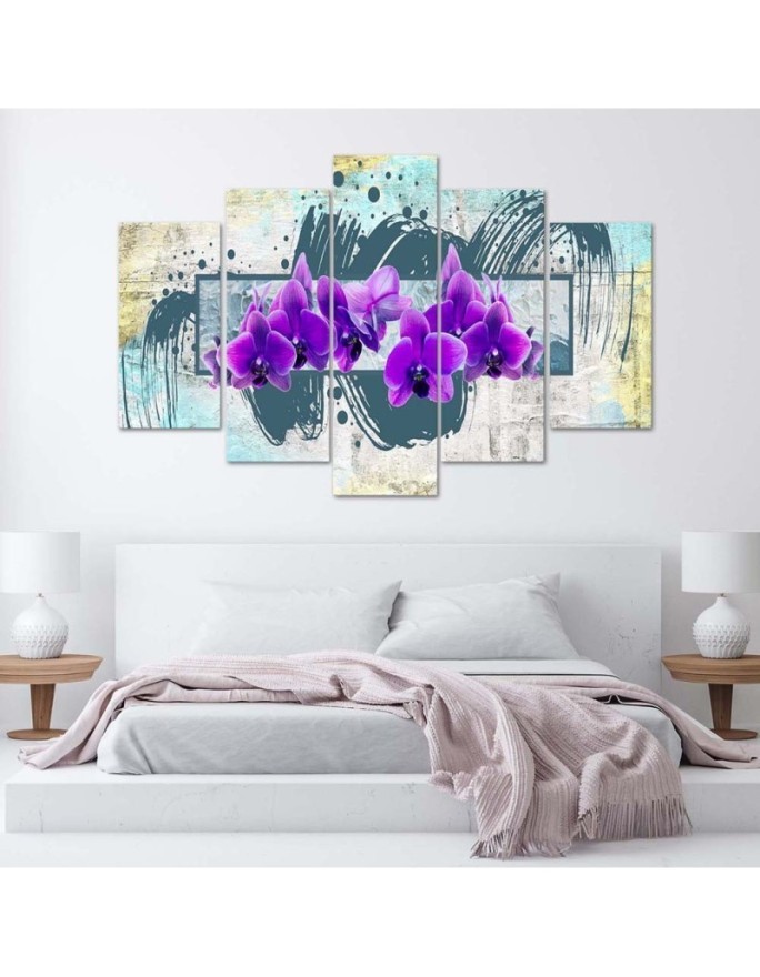 Fioletowe kwiaty orchideii - Obraz z kwiatami 5 częściowy | FEEBY