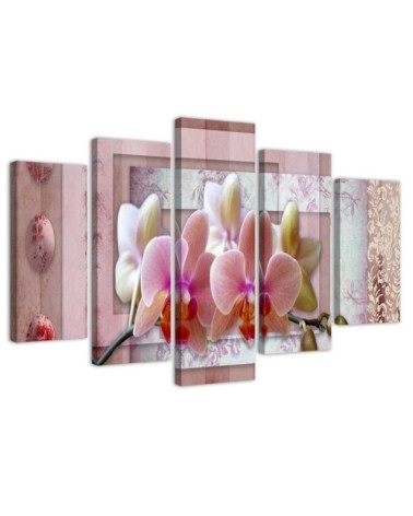 5 Piece Pink orchid - Canvas print with flowers | FEEBY