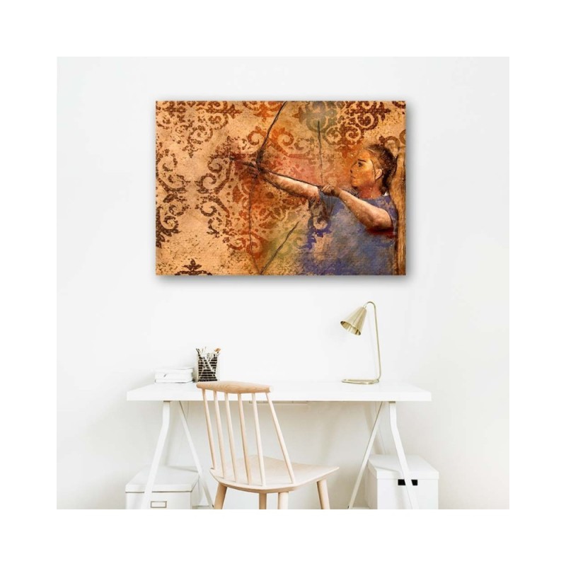 Leinwandbild - Frau schießt mit einem Bogen | Feeby